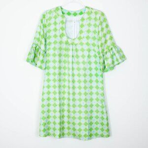 Skirtin Around Green Short Sleeve Silk Sheath Dress Womens Size 4